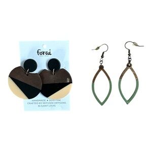 Boho Statement Earrings Bundle Wood Geometric Dangle Artisan Jewelry Set